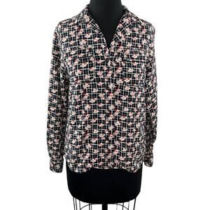 Ines De La Fressange x Uniqlo Black White Floral Button-Down Flannel Shirt Sz S